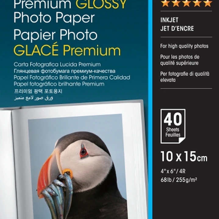 Epson Premium Glossy Photo Pack de 40 Hojas de Papel Fotografico - 10x15cm - Gramaje de 255g/m2 - Acabado Brillante - Compatible con Impresoras Inkjet 1