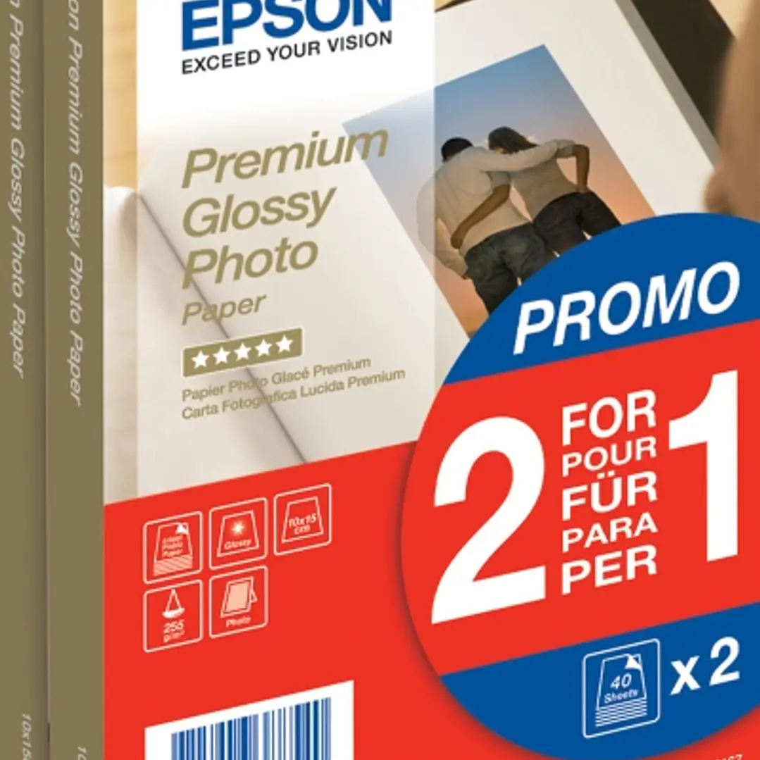 Epson Premium Glossy Photo Pack de 80 Hojas de Papel Fotografico - 10x15cm - Gramaje de 255g/m2 - Acabado Brillante - Compatible con Impresoras Inkjet 1