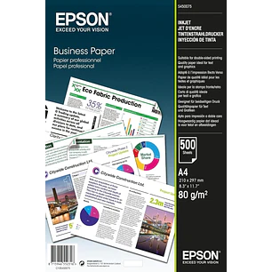 Epson Business Inkjet Papel A4 - 500 Hojas - Gramaje de 80g/m2 - Apto para Impresion a Doble Cara - Color Blanco