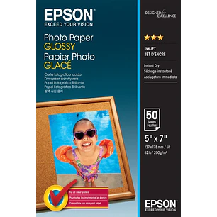 Epson Photo Glossy Pack de 50 Hojas de Papel Fotografico - 13x18cm - Gramaje de 200g/m2 - Acabado Brillante - Compatible con Impresoras Inkjet - Color