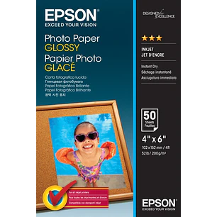Epson Photo Glossy Pack de 50 Hojas de Papel Fotografico - 10x15cm - Gramaje de 200g/m2 - Acabado Brillante - Compatible con Impresoras Inkjet - Color
