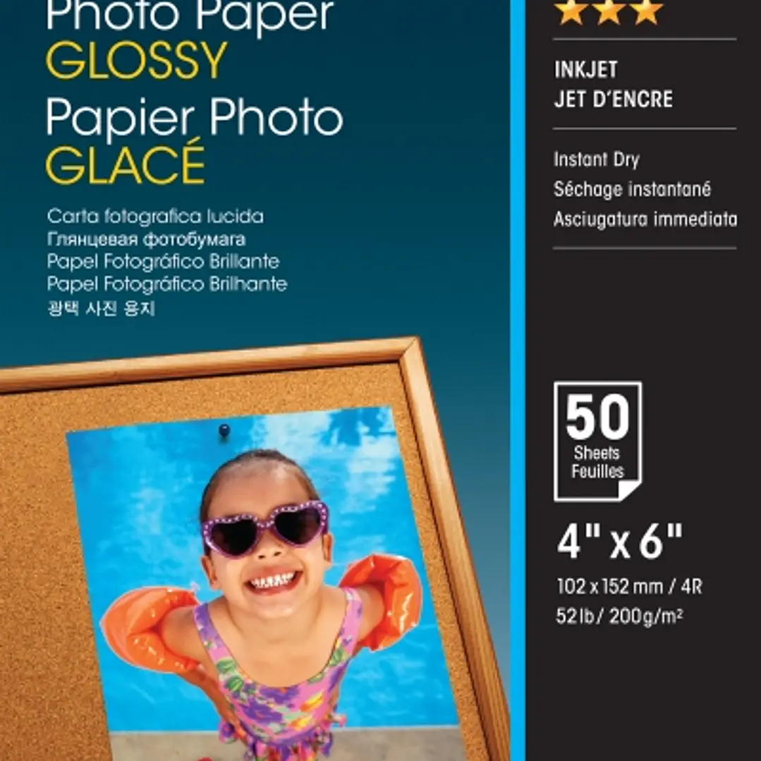 Epson Photo Glossy Pack de 50 Hojas de Papel Fotografico - 10x15cm - Gramaje de 200g/m2 - Acabado Brillante - Compatible con Impresoras Inkjet - Color 1