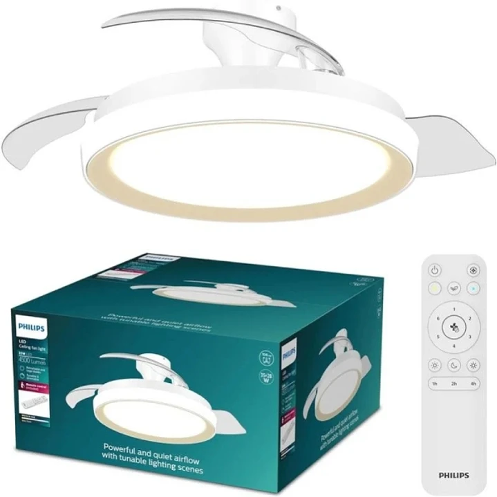 Philips Bliss DC Fan Ceiling Ventilador de Techo con Luz LED Hasta 6500K - Aspas Retractiles - 35W Ventilador + 28W Luz - Mando a Distancia - Color Bl 1
