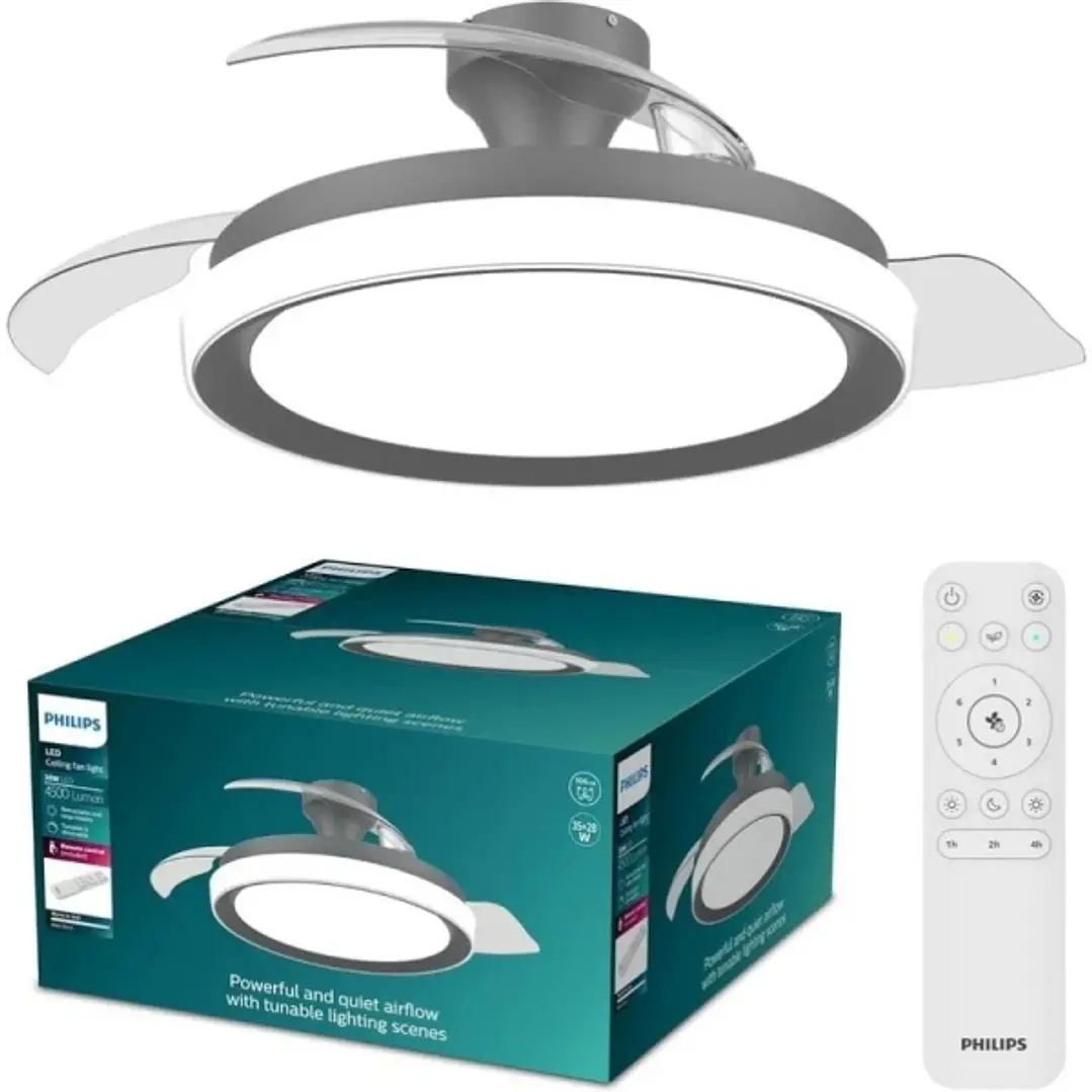 Philips Bliss DC Fan Ceiling Ventilador de Techo con Luz LED Hasta 6500K - Aspas Retractiles - 35W Ventilador + 28W Luz - Mando a Distancia - Color Ne 1