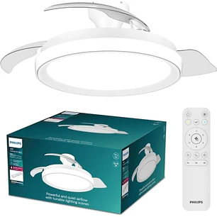 Philips Bliss DC Fan Ceiling Ventilador de Techo con Luz LED Hasta 6500K - Aspas Retractiles - 35W Ventilador + 28W Luz - Mando a Distancia - Color Bl