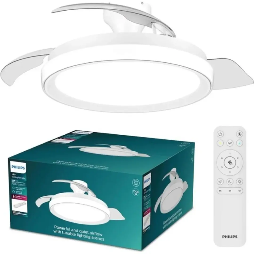 Philips Bliss DC Fan Ceiling Ventilador de Techo con Luz LED Hasta 6500K - Aspas Retractiles - 35W Ventilador + 28W Luz - Mando a Distancia - Color Bl 1