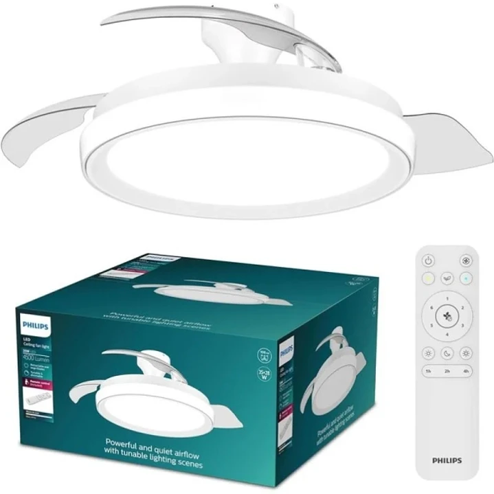 Philips Bliss DC Fan Ceiling Ventilador de Techo con Luz LED Hasta 6500K - Aspas Retractiles - 35W Ventilador + 28W Luz - Mando a Distancia - Color Bl 1