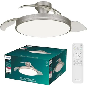 Philips Atlas DC Fan Ceiling Ventilador de Techo con Luz LED Hasta 6500K - Aspas Retractiles - 35W Ventilador + 28W Luz - Mando a Distancia - Color Ni