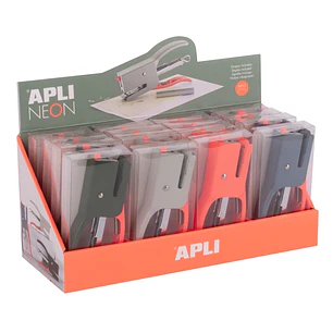 Apli Neon Expositor con 16 Grapadoras de Tenaza con 50 Grapas Nº10 cada Una - Capacidad de Grapado 12 Hojas - Diseño Ergonomico - Colores Surtidos