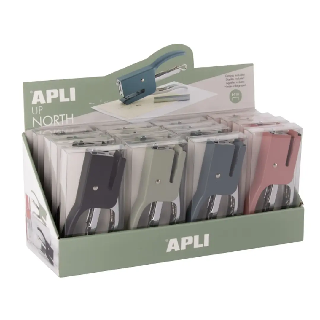 Apli Up North Expositor con 16 Grapadoras de Tenaza con 50 Grapas Nº10 cada Una - Diseño Ergonomico - Colores Surtidos 1