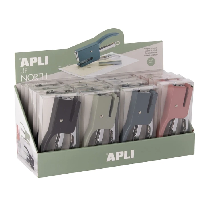 Apli Up North Expositor con 16 Grapadoras de Tenaza con 50 Grapas Nº10 cada Una - Diseño Ergonomico - Colores Surtidos 1