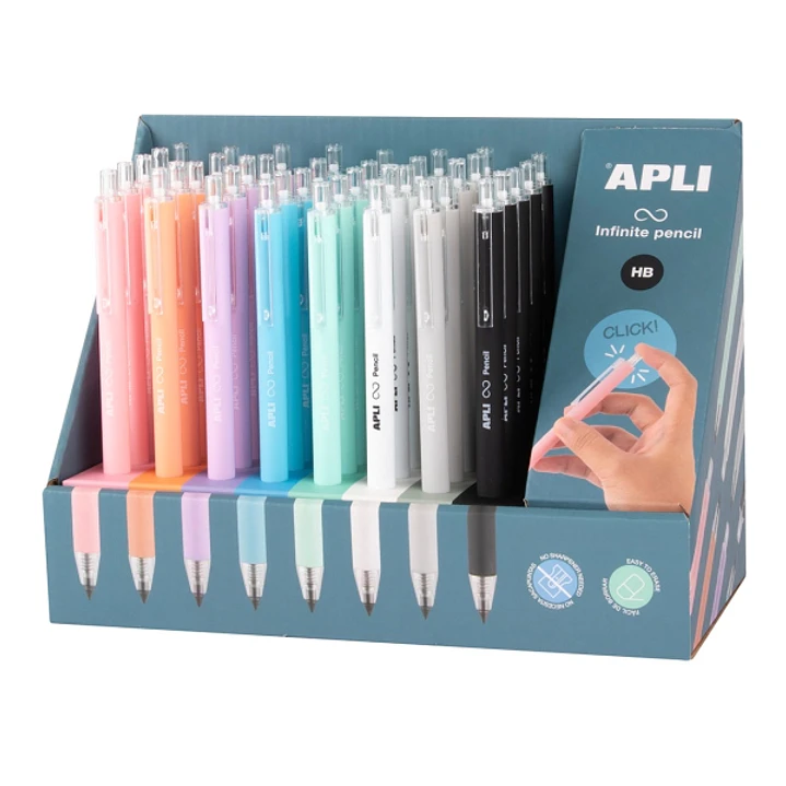 Apli Infinite Pencil Expositor con 40 Lapices Infinitos Retractiles HB - Colores Surtidos 1