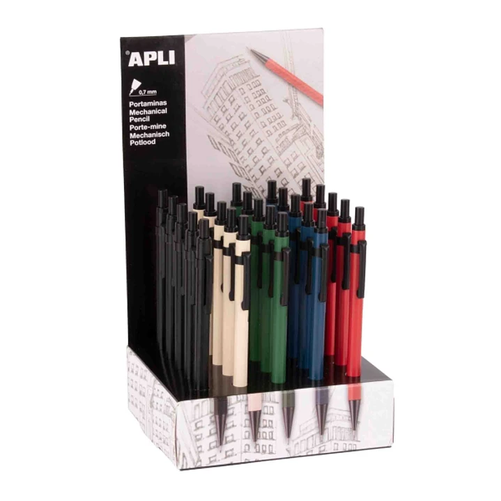 Apli Expositor con 25 Portaminas 0.7mm - Forma Hexagonal - Cuerpo de Metal - Colores Surtidos 1