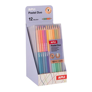 Apli Pastel Duo Expositor con 6 Packs de 12 Lapices de Colores de Doble Punta - Forma Triangular - Colores Pastel Surtidos
