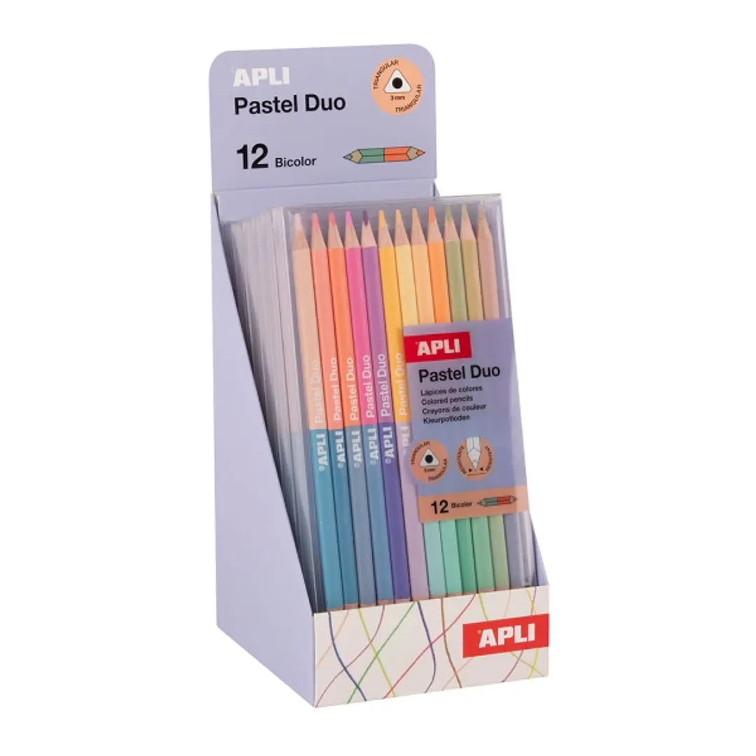 Apli Pastel Duo Expositor con 6 Packs de 12 Lapices de Colores de Doble Punta - Forma Triangular - Colores Pastel Surtidos 1