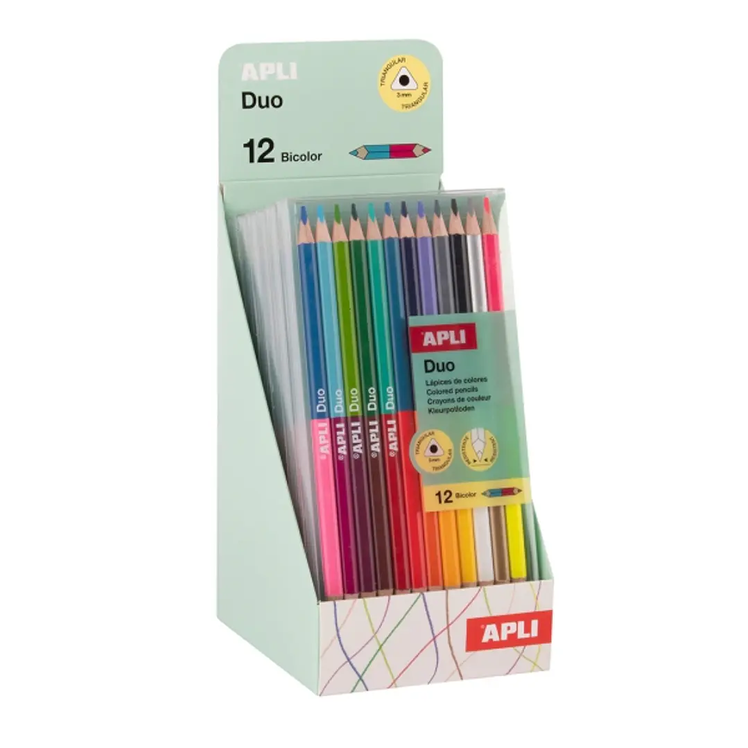 Apli Duo Expositor con 6 Packs de 12 Lapices de Colores de Doble Punta - Forma Triangular - Colores Surtidos 1
