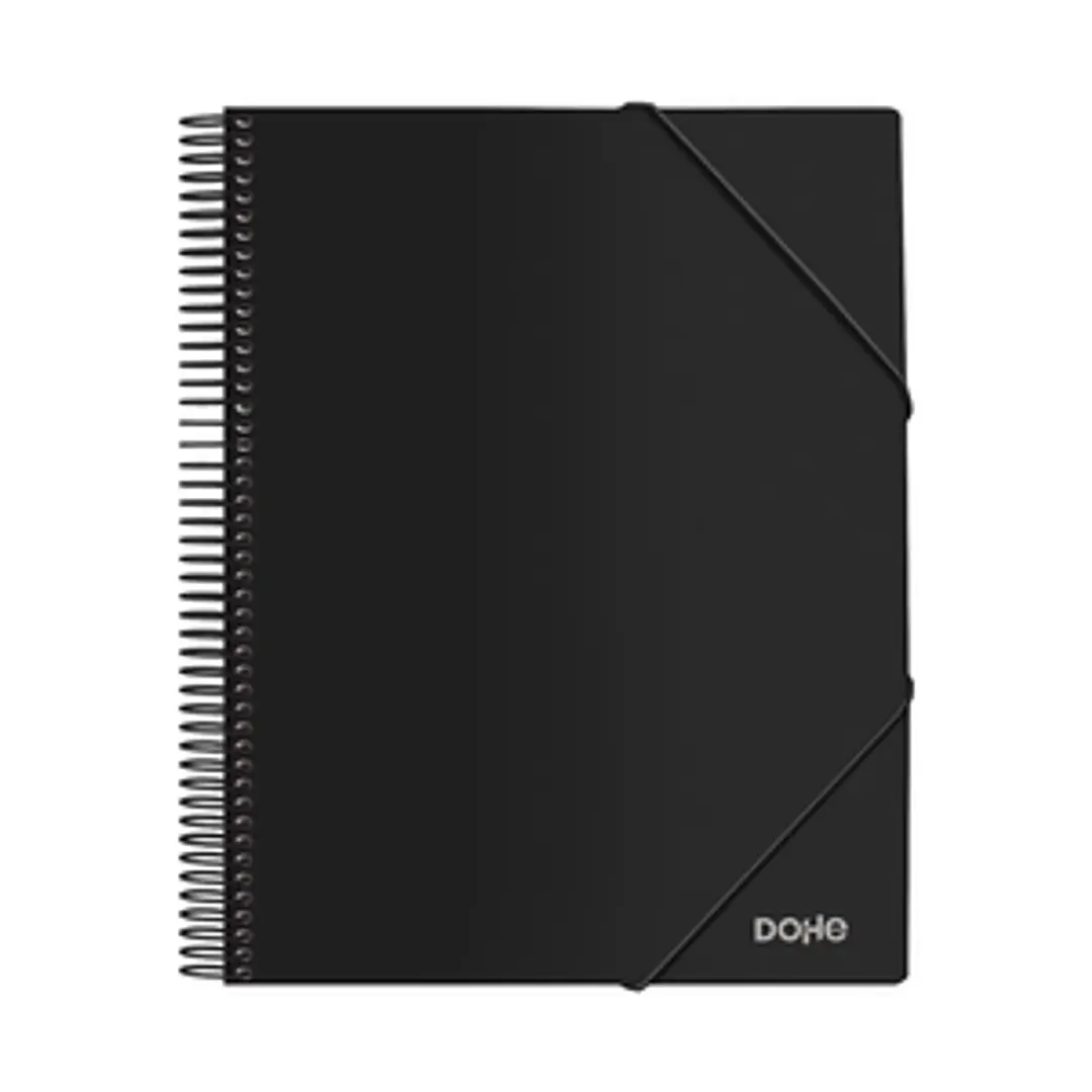 Dohe Carpeta con 40 Fundas Tamaño A4 - Tapa de Polipropileno Opaco 800 Micras - Fundas Transparentes 80 Micras - Espiral de Plastico Color y Gomas Ela 1