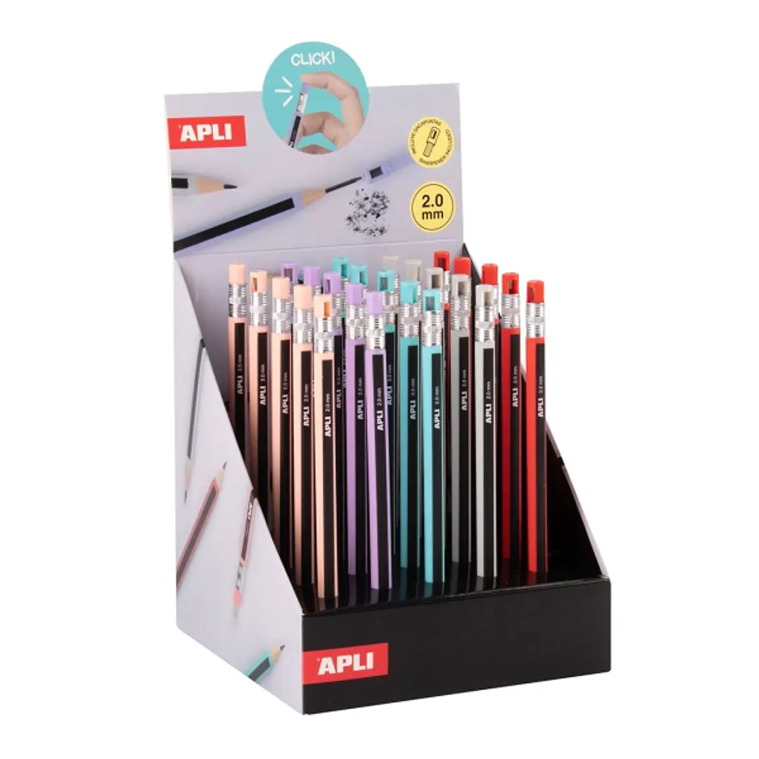 Apli Expositor con 25 Portaminas 2.0mm - Con Sacapuntas - Colores Surtidos 1