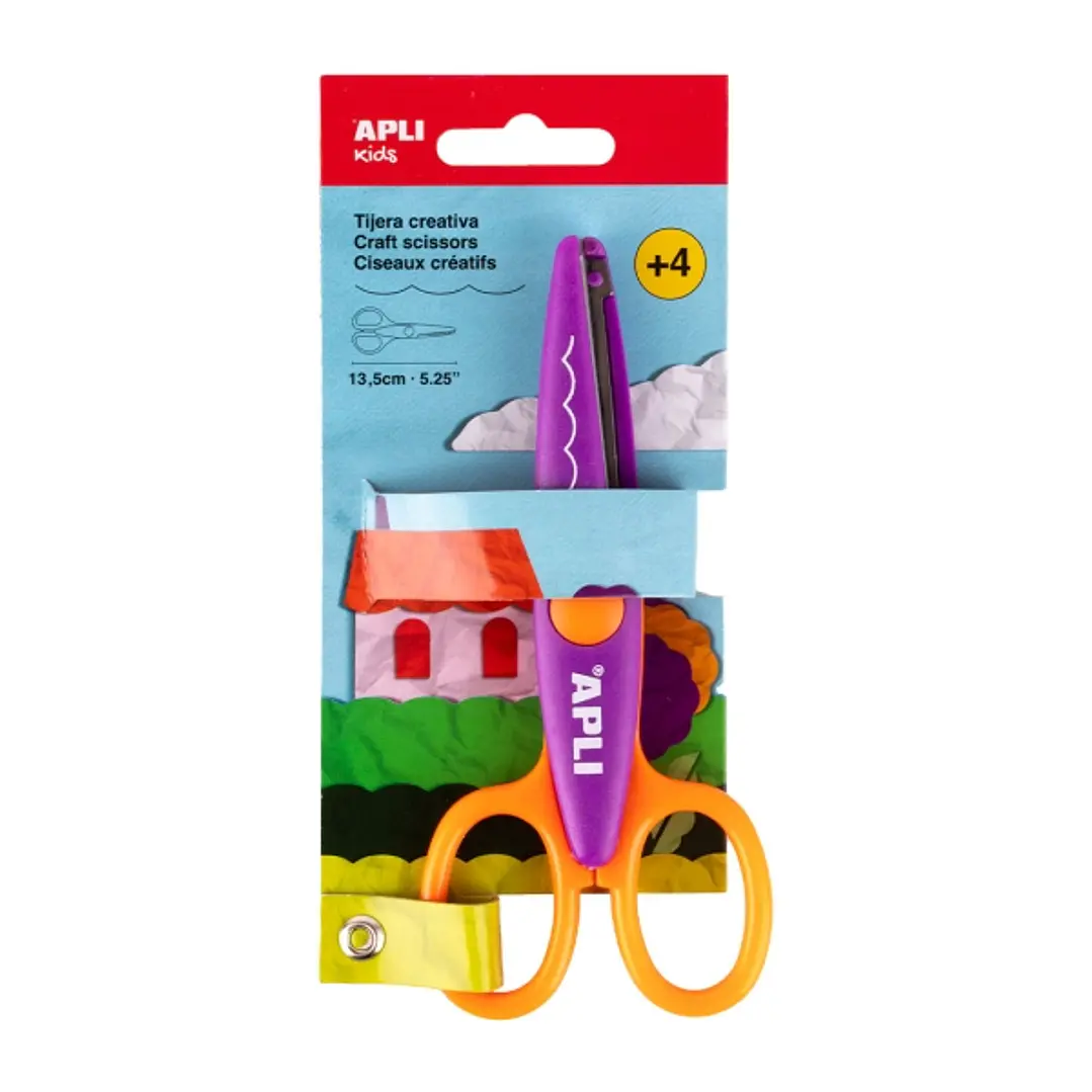 Apli Kids Tijera Escolar Creativa 13.5cm - Corte Curvo - Color Morado/Naranja 1