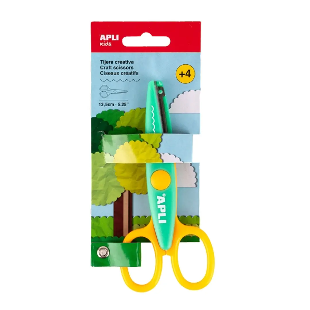 Apli Kids Tijera Escolar Creativa 13.5cm - Corte Dentado - Color Verde/Amarillo 1