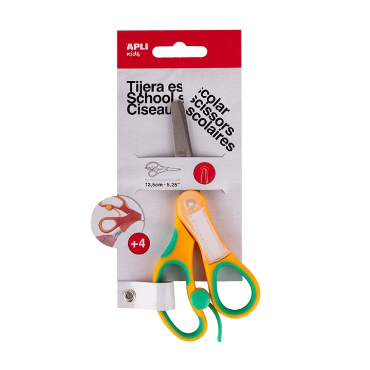 Apli Kids Tijera Escolar 13 cm - Punta Redondeada - Ergonomica - Espacio para el Nombre - Uso Ambidiestro - Color Amarillo 1