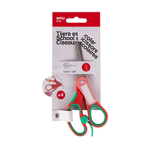 Apli Kids Tijera Escolar 13 cm - Punta Redondeada - Ergonomica - Espacio para el Nombre - Uso Ambidiestro - Color Rojo