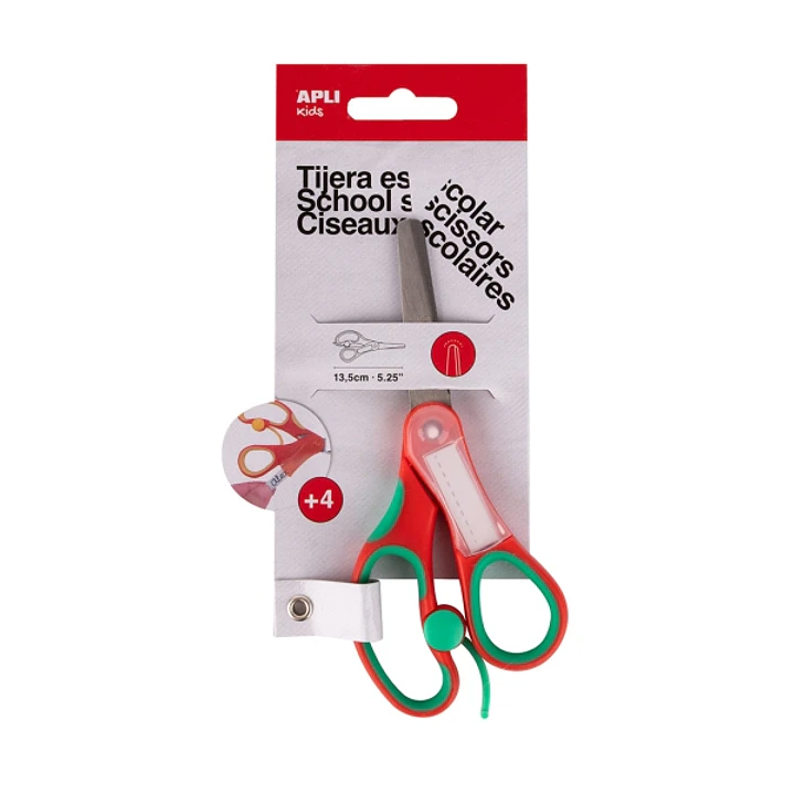 Apli Kids Tijera Escolar 13 cm - Punta Redondeada - Ergonomica - Espacio para el Nombre - Uso Ambidiestro - Color Rojo 1