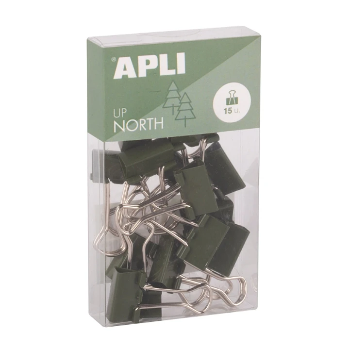 Apli Up North Pack con 15 Pinzas de Metal 19mm - Color Caqui 1