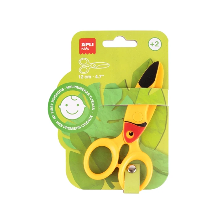 Apli Kids Tijera Preescolar 12cm - Sistema de Seguridad que Evita Cortes en la Piel, el Pelo o la Ropa - Con Formas de Animales - Diseño Tucan 1