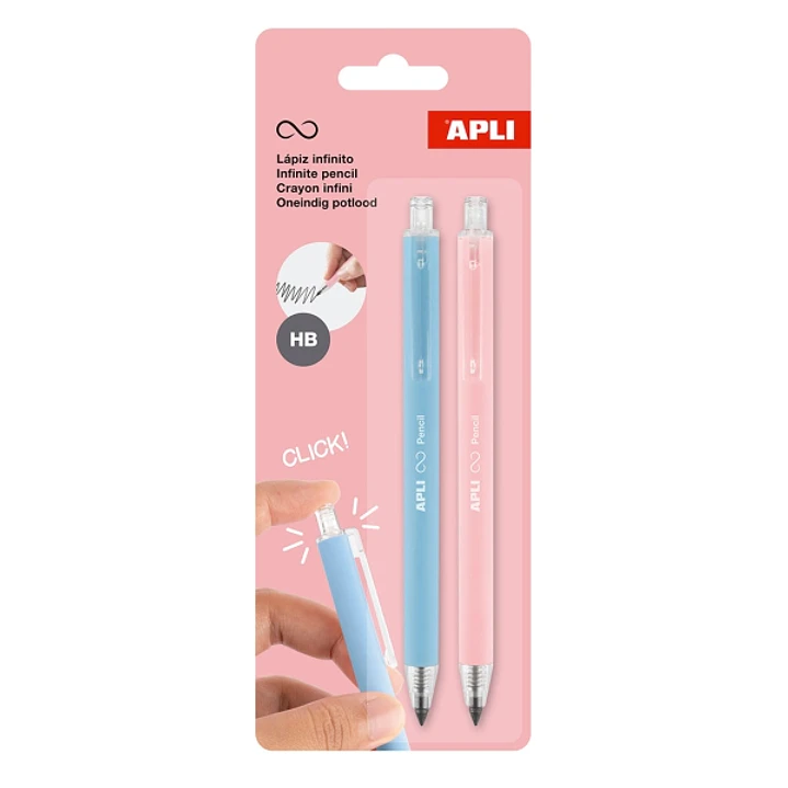 Apli Infinite Pencil Pack con 2 Lapices Infinitos Retractiles HB - Colores Rosa y Azul 1