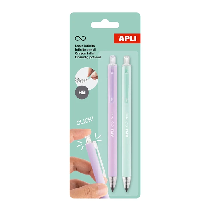 Apli Infinite Pencil Pack con 2 Lapices Infinitos Retractiles HB - Colores Lila y Verde 1