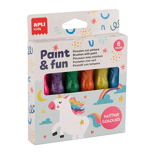 Apli Kids Pack de 6 Temperas con Purpurina en Tubo con Pincel 14ml - Practico y Sin Limpieza - Fomenta Creatividad y Colaboracion - Colores Surtidos c