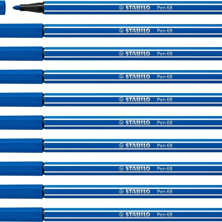 Stabilo Pen 68 Rotulador de Punta de Fibra - Trazo de 1mm aprox. - Tinta con Base de Agua - Color Azul Oscuro 1
