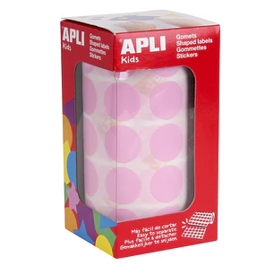 Apli Rollo de 1.770 Gomets Redondos Ø 20mm - Adhesivo Permanente Base Agua - Libre de Disolventes - Color Rosa Claro
