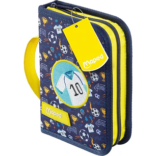 Maped Futbol Estuche con 31 Articulos: Goma de Borrar, Sacapuntas, Lapiz de Grafito HB, 2 Boligrafos, Regla, 12 Lapices de Colores, 12 Rotuladores y S
