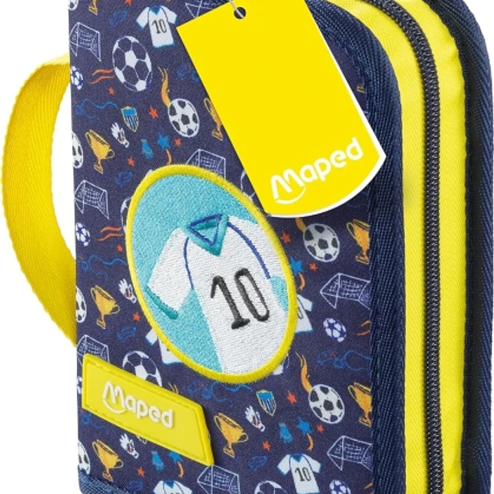 Maped Futbol Estuche con 31 Articulos: Goma de Borrar, Sacapuntas, Lapiz de Grafito HB, 2 Boligrafos, Regla, 12 Lapices de Colores, 12 Rotuladores y S 1
