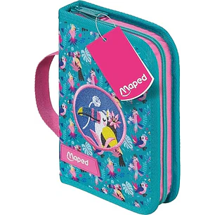 Maped Tropical Estuche con 31 Articulos: Goma de Borrar, Sacapuntas, Lapiz de Grafito HB, 2 Boligrafos, Regla, 12 Lapices de Colores, 12 Rotuladores y