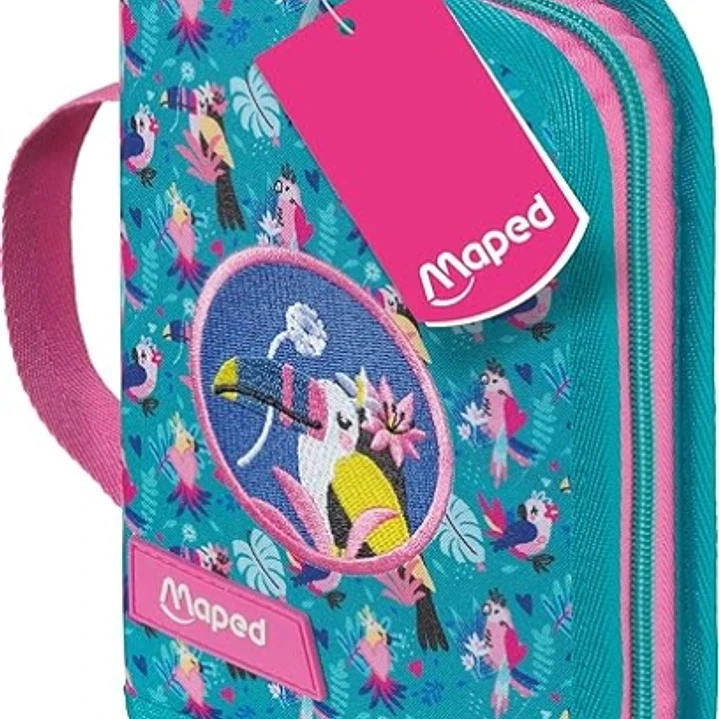 Maped Tropical Estuche con 31 Articulos: Goma de Borrar, Sacapuntas, Lapiz de Grafito HB, 2 Boligrafos, Regla, 12 Lapices de Colores, 12 Rotuladores y 1