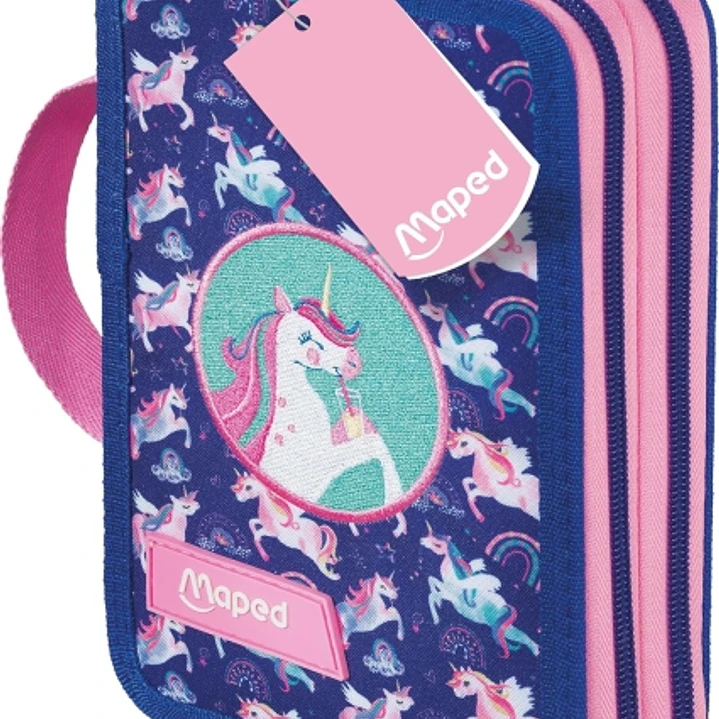 Maped Unicornio Estuche de 2 Pisos con 38 Articulos: Goma de Borrar, Sacapuntas, Lapiz de Grafito HB, 2 Boligrafos, Regla, 18 Lapices de Colores, 12 R 1