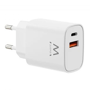 Ewent EW1326 Cargador GaN 30W - 1xUSB-C PD3.0 QC3.0 - 1xUSB-A QC3.0 - Color Blanco