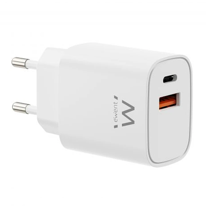 Ewent EW1326 Cargador GaN 30W - 1xUSB-C PD3.0 QC3.0 - 1xUSB-A QC3.0 - Color Blanco 1
