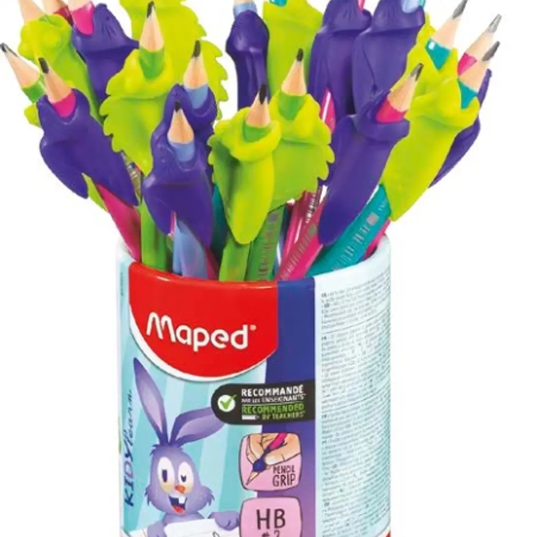 Maped Kidy Lern Bote con 22 Lapices de Grafito 2HB + Guias para Dedos - 2 Modelos Camaleon y Conejo - Apta para la Mayoria de Lapices - Para Alumnos d 1