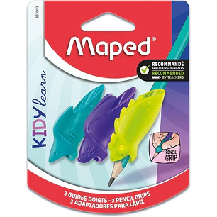 Maped Kidy Lern Pack de 3 Guias de Lapiz para Dedos - 3 Modelos Tiburon, Camaleon y Conejo - Apta para la Mayoria de Lapices - Para Alumnos de 3 a 7 A
