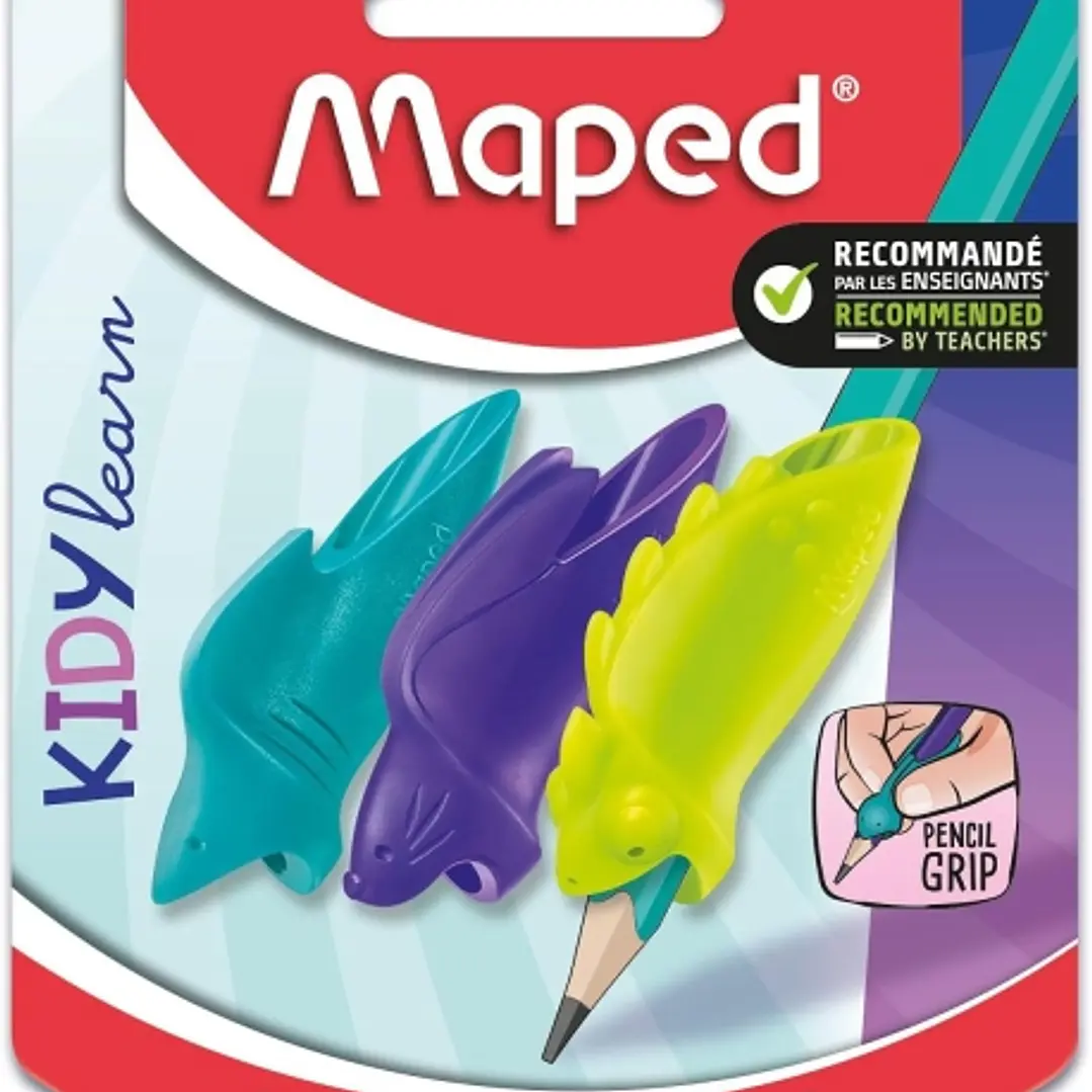 Maped Kidy Lern Pack de 3 Guias de Lapiz para Dedos - 3 Modelos Tiburon, Camaleon y Conejo - Apta para la Mayoria de Lapices - Para Alumnos de 3 a 7 A 1