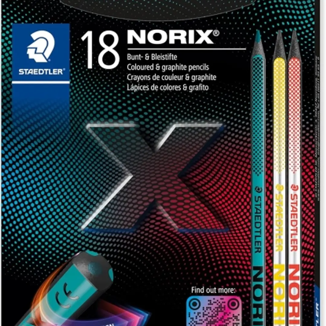 Staedtler Norix 186 Pack de 16 Lapices de Colores HB + 2 Lapices de Grafito - Madera Negra - Mina de Grafito - Diseño Inteligente - Para Escribir, Dib 1