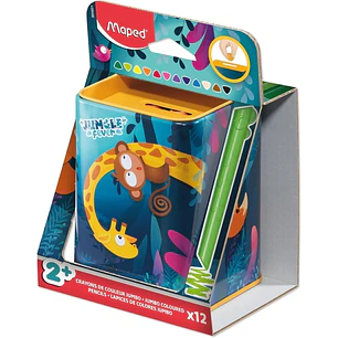 Maped Color`Peps Infinity Jumbo Jungle Caja Metalica con 12 Lapices de Colores de Larga Duracion - La Caja tiene Funcion de Hucha - Hecho Totalmente d