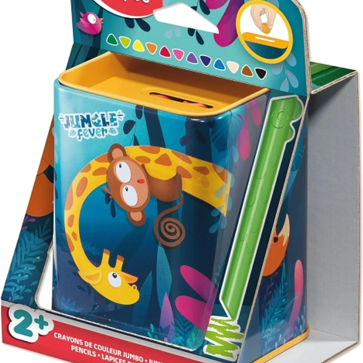 Maped Color`Peps Infinity Jumbo Jungle Caja Metalica con 12 Lapices de Colores de Larga Duracion - La Caja tiene Funcion de Hucha - Hecho Totalmente d 1