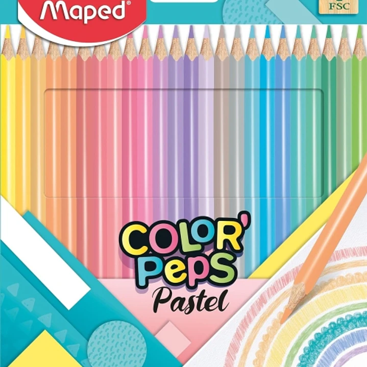 Maped Color´Peps Pastel Pack de 24 Lapices de Colores Triangulares - Mina Suave - Madera Certificada FSC - Colores Pastel Surtidos 1
