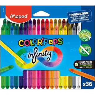 Maped Color`Peps Infinity Pack de 36 Lapices de Colores de Larga Duracion - Hecho Totalmente de Mina - Colores Surtidos