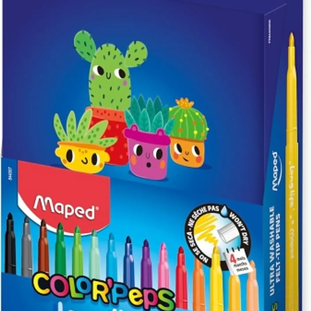 Maped Color`Peps Longlife Pack de 15 Rotuladores con Punta Media Bloqueada 3.7mm - Tinta Lavable - Colores Surtidos 1